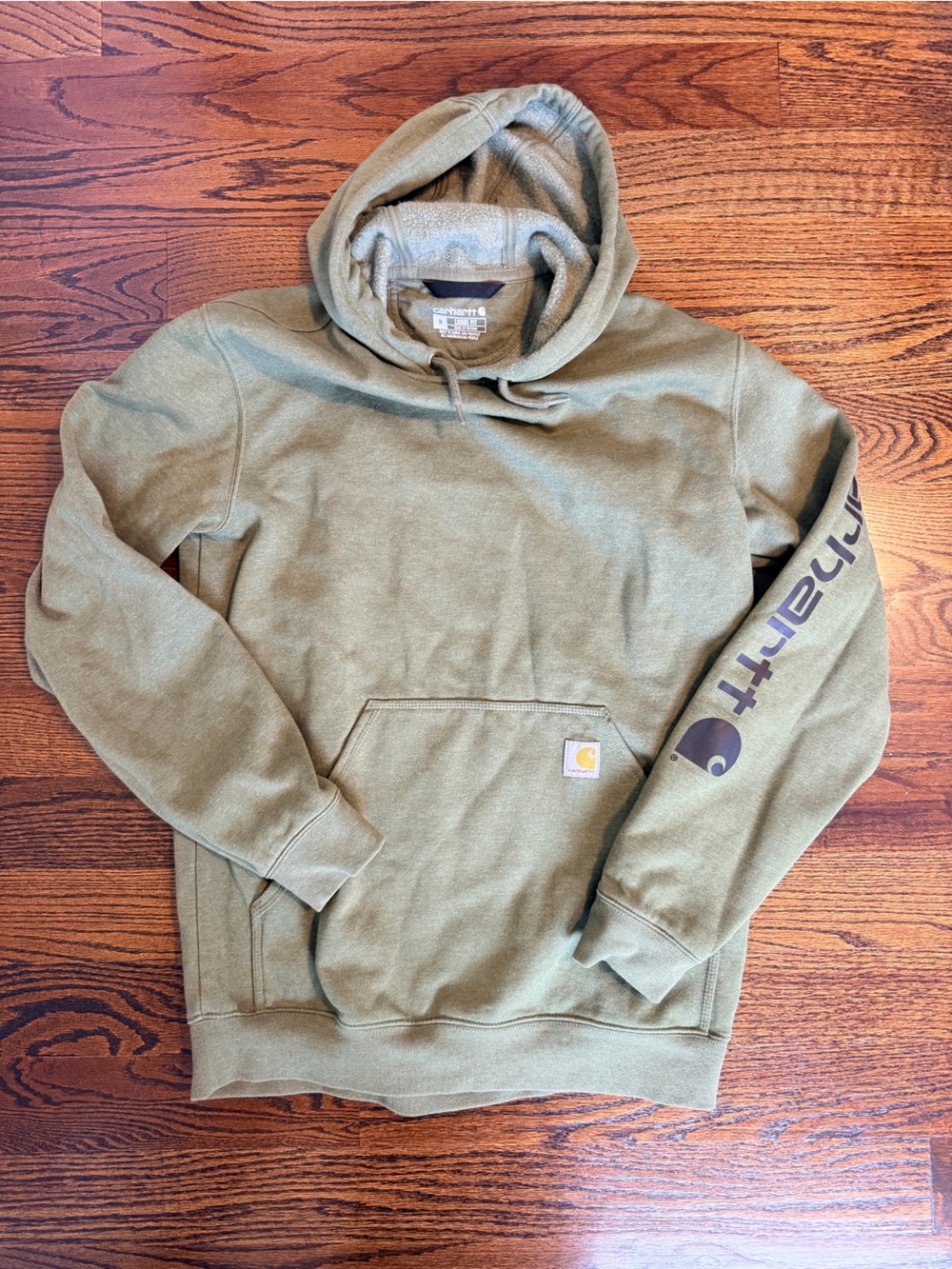 Carhartt Kids Olive Green Hoodie with Sleeve Logo